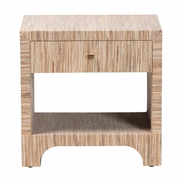 Julia Woven Grasscloth 1-Drawer Nightstand In Natural and Gold
