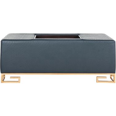 Julian Faux Ostrich Tray Ottoman with Coffee Table in Navy and Gold