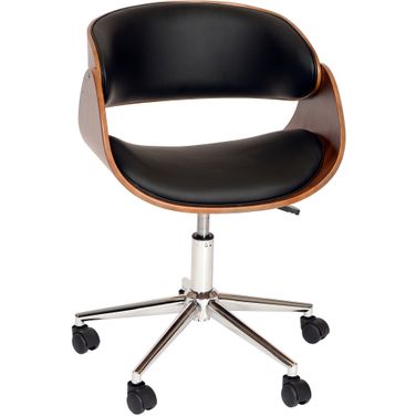 Julian Modern Office Chair In Chrome Finish with Black Faux Leather and Walnut Veneer Back