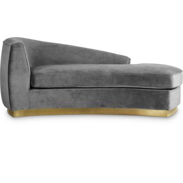 Julian Velvet Chaise In Grey/Gold
