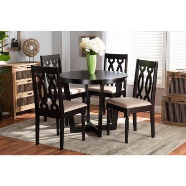 Julie Modern and Contemporary Sand Fabric Upholstered and Dark Brown Finished Wood 5-Piece Dining Set