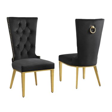 Julie Upholstered Side Chairs Set of 2 In Black Velvet and Gold Stainless Steel