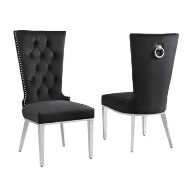 Julie Upholstered Side Chairs Set of 2 In Black Velvet and Stainless Steel