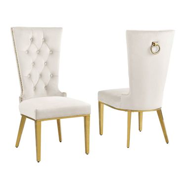 Julie Upholstered Side Chairs Set of 2 In Cream Velvet and Gold Stainless Steel