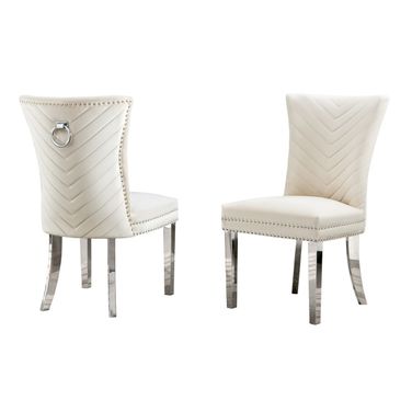 Julie Upholstered Side Chairs Set of 2 In Cream Velvet and Stainless Steel Legs and Ring