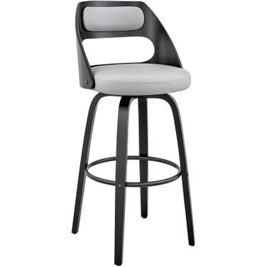Julius 26 Inch Gray Faux Leather and Black Wood Bar Stool