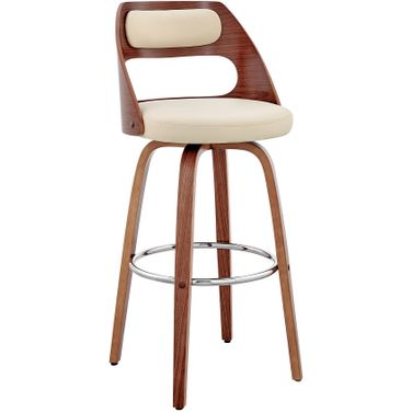 Julius 30 Inch Cream Faux Leather and Walnut Wood Bar Stool