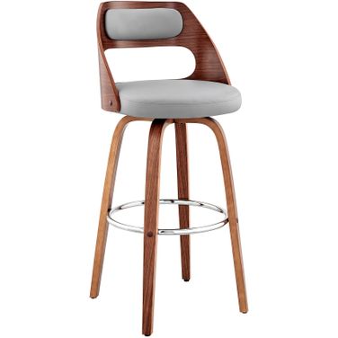 Julius 30 Inch Gray Faux Leather and Walnut Wood Bar Stool