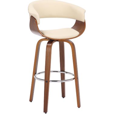 Julyssa 30 Inch Bar Height Swivel Cream Faux Leather and Walnut Wood Barstool