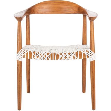 Juneau Leather Woven Accent Chair in White
