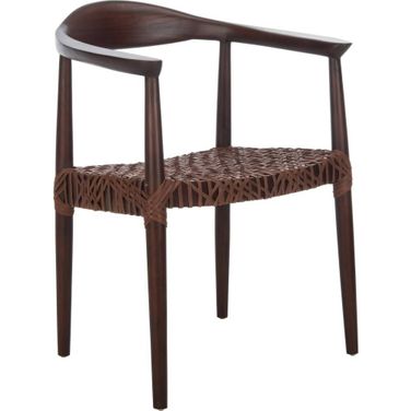 Juneau Walnut and Brown Leather Woven Accent Chair