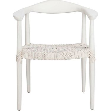 Juneau White and Off-White Leather Woven Accent Chair