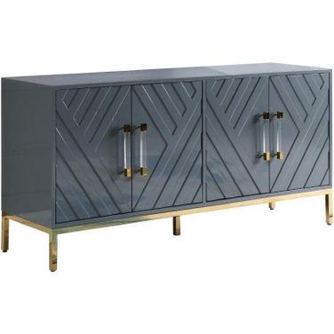 Junior 64 Inch Transitional Wood Sideboard In Gray And Gold Plated