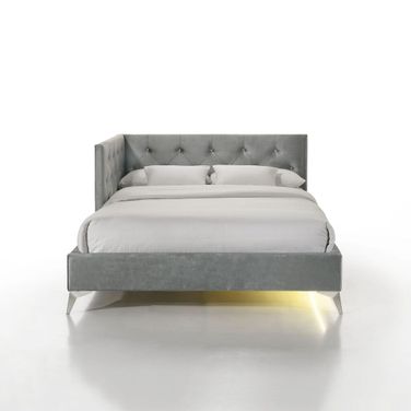 Juniper Full Upholstered Corner Bed with LED and USB In Grey