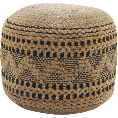 Junoq Geometric Hand-Woven Cotton Blend Ottoman Pouf In Tan and Black