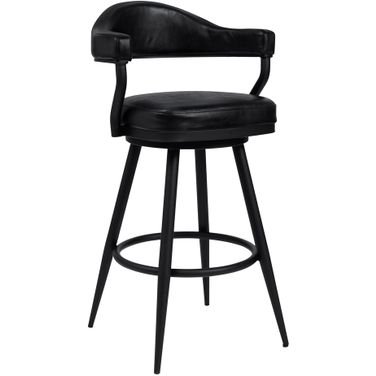 Justin 26 Inch Counter Height Swivel Vintage Black Faux Leather Bar Stool with Black Metal Legs