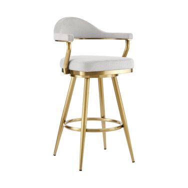 Justin 26 Inch Swivel Counter Stool with Gold Brushed Stainless Steel and Silver Fabric