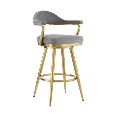 Justin 30 Inch Swivel Barstool with Gold Brushed Stainless Steel and Anchor Gray Fabric
