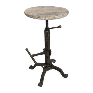 Justin Adjustable Barstool In Natural Driftwood Seat and Aged Iron Base