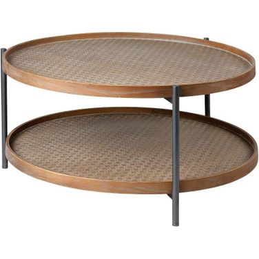 Kade 33 Inch Round Brown Gray Metal Frame Two-Tier Coffee Table