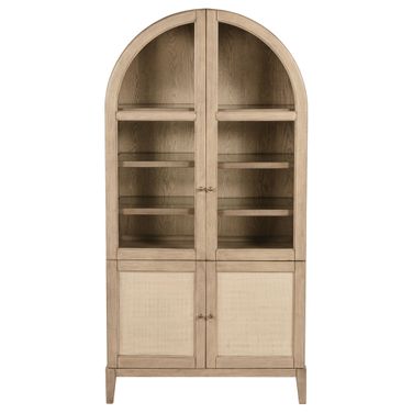 Kailani 4-Door Cane Dining Vitrine Display Cabinet In Beige Oak