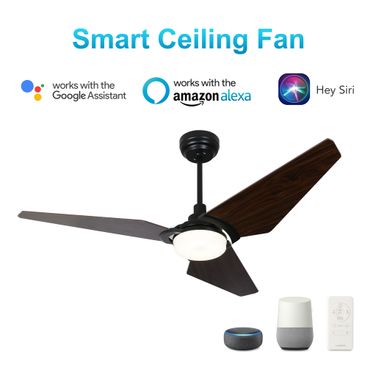 Kaj 52 Inch 3-Blade Smart Ceiling Fan with LED Light and Remote In Walnut and Black