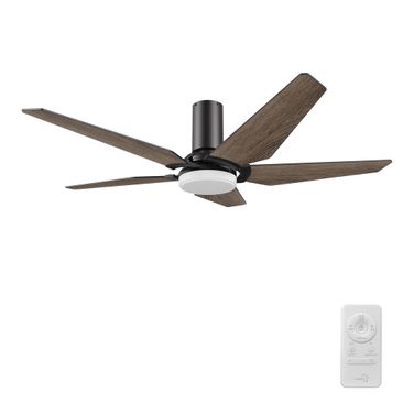 Kaj 52 Inch 5-Blade Flush Mount Smart Ceiling Fan with LED Light and Remote In Black and Barnwood