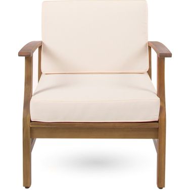 Kaleidoscope Acacia Wood Club Chair with Slat Paneling In Cream