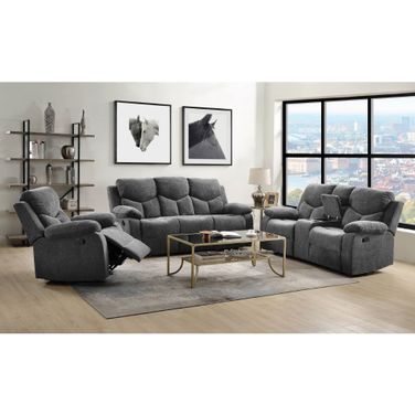 Kalen Motion Living Room Set In Gray Chenille