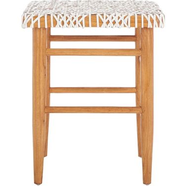 Kaleo Woven Leather Counter Stool in White and Natural