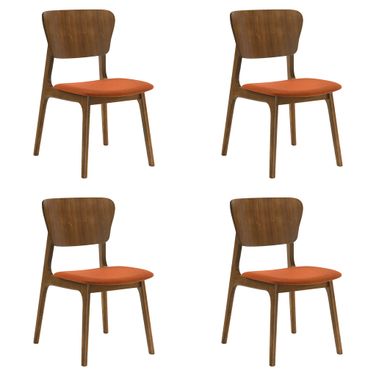 Kalia Dining Chair Set of 4 In Walnut and Orange