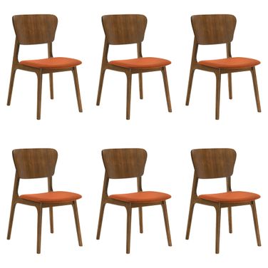 Kalia Dining Chair Set of 6 In Walnut and Orange