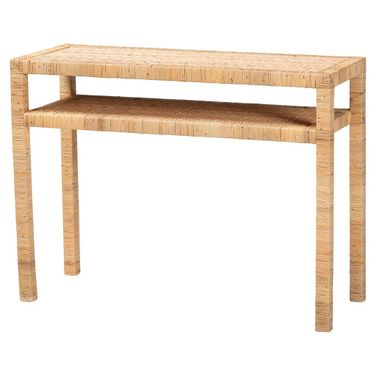 Kalimantan Rattan and Wood Console Table In Light Honey