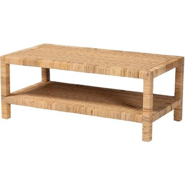 Kalimantan Rattan and Wood Rectangular Coffee Table In Light Honey