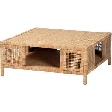 Kalimantan Rattan and Wood Square Coffee Table In Light Honey