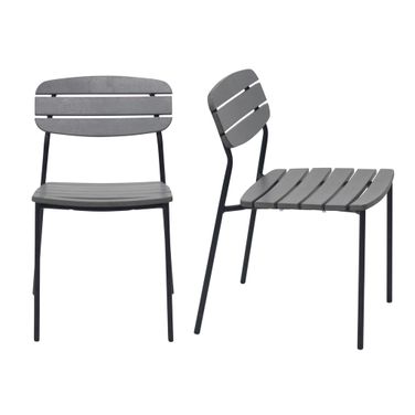 Kalmar Stackable Outdoor Side Chair Set of 2 In Dark Gray