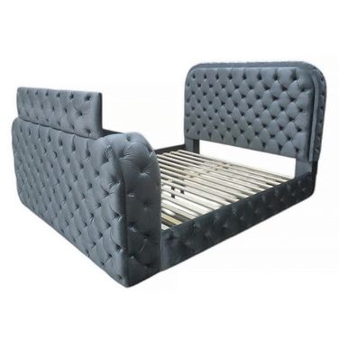 Kana Eastern King Bed with LED, Fireplace and TV Stand In Gray