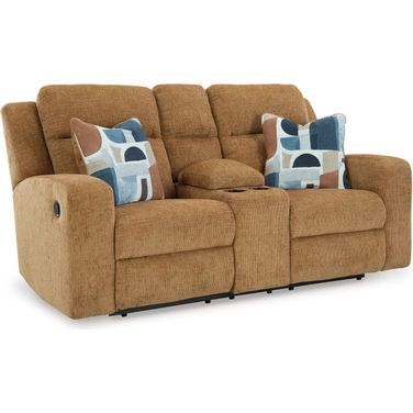 Kanlow Reclining Loveseat with Console In Honey