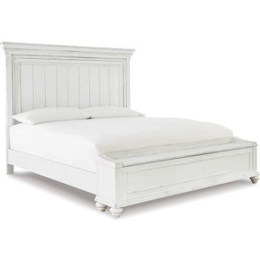 Kanwyn King Panel Bed with Storage Bench In White Wash