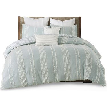 Kara Cotton Jacquard 3 Piece Queen Duvet Cover Set In Aqua