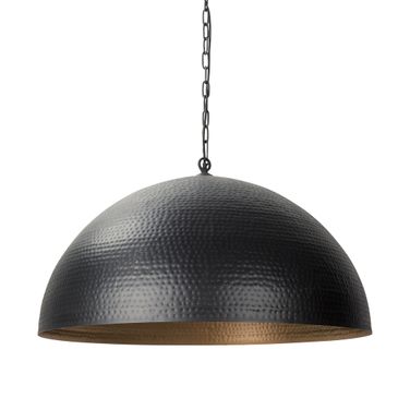 Karina 36 Inch Round Matte Black Hammered Metal Dome Pendant Light In Black