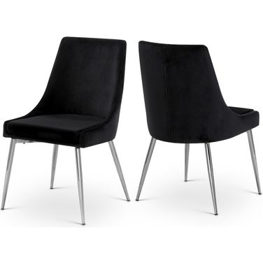 Karina Velvet Dining Chair Set of 2 In Black/Chrome