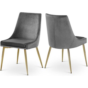Karina Velvet Dining Chair Set of 2 In Grey/Gold