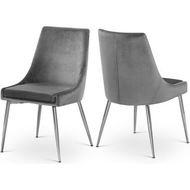 Karina Velvet Dining Chair Set of 2 In Grey/Chrome