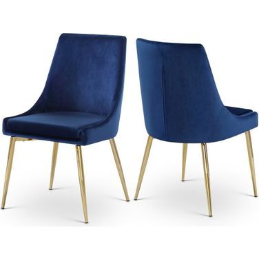 Karina Velvet Dining Chair Set of 2 In Navy/Gold