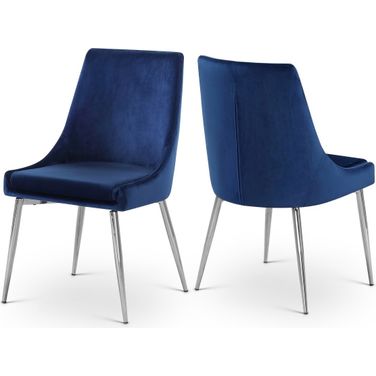 Karina Velvet Dining Chair Set of 2 In Navy/Chrome