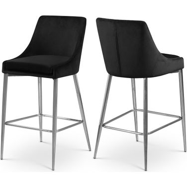 Karina Velvet Stool Set of 2 In Black/Chrome