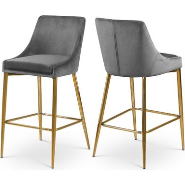 Karina Velvet Stool Set of 2 In Grey/Gold