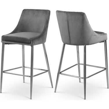 Karina Velvet Stool Set of 2 In Grey/Chrome