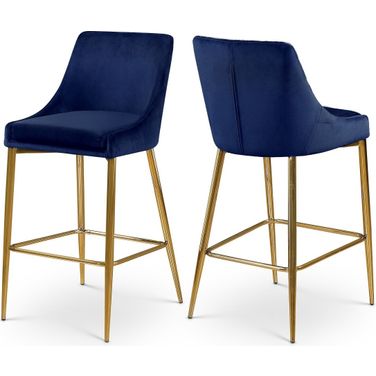 Karina Velvet Stool Set of 2 In Navy/Gold